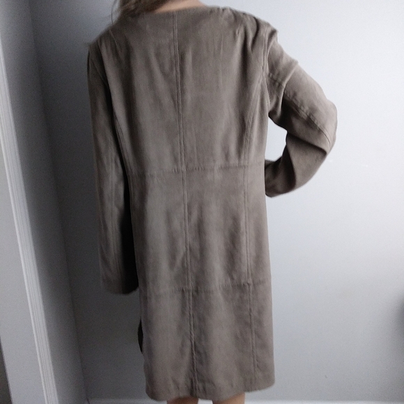 J.Jill tall M lightweight jacket gray/tan midi y2k faux‎ suede fabric classic - Picture 4 of 8
